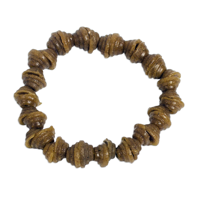 Recycled Glass Beaded Stretch Bracelet in Brown
