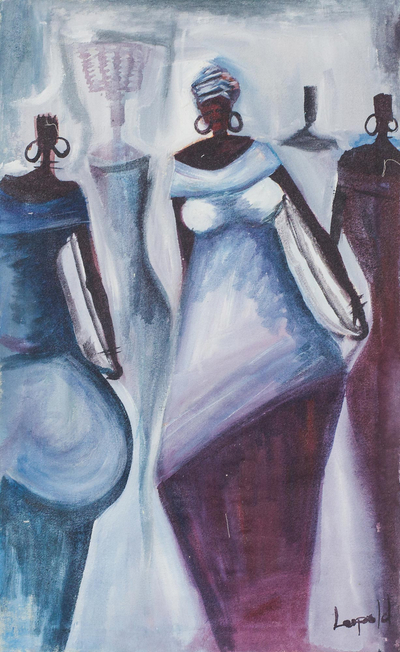 Makola Marktfrauen'. - Signierte expressionistische Malerei afrikanischer Frauen aus Ghana
