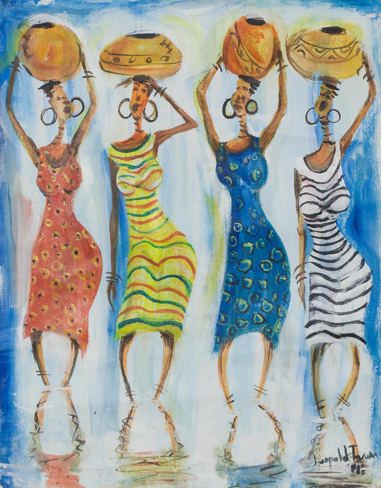 Expressionist Painting Of African Women Holding Pots Potters NOVICA