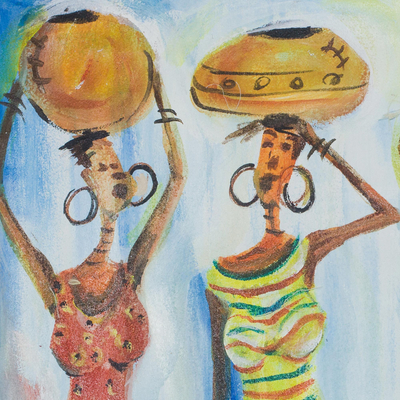 'Potters' - Expressionist Painting of African Women Holding Pots