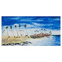 'Elmina Beach' - Signed Expressionist Seascape Painting from Ghana