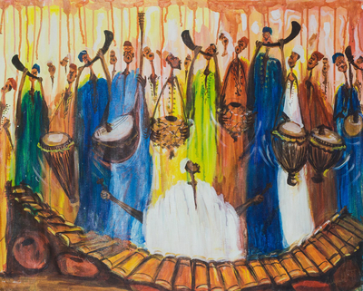 'Damba Music Makers' - Signed Cultural Musical Expressionist Painting from Ghana
