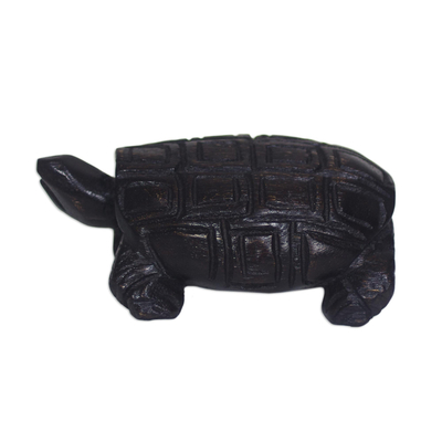 Holzfigur, 'Faszinierende Schildkröte'. - Handgeschnitzte Sese Holz Schildkröte Figur aus Ghana