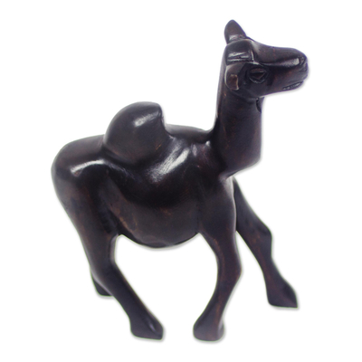 Wood sculpture, 'Black Camel' - Black Sese Wood Camel Sculpture from Ghana