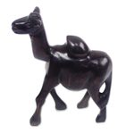 Wood sculpture, 'Black Camel' - Black Sese Wood Camel Sculpture from Ghana