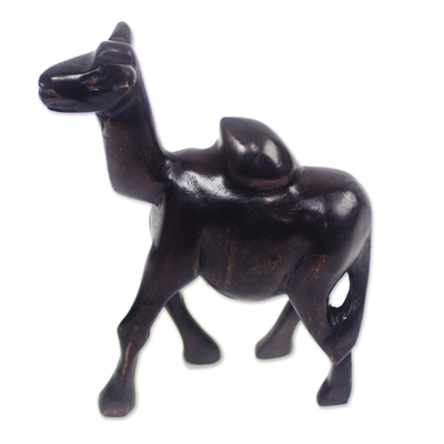 Wood sculpture, 'Black Camel' - Black Sese Wood Camel Sculpture from Ghana