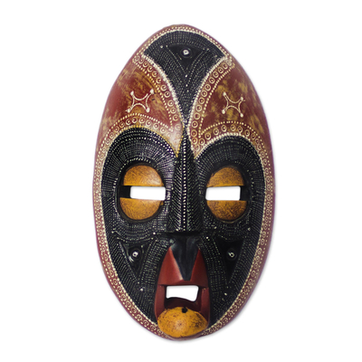 Oval African Sese Wood and Aluminum Mask from Ghana