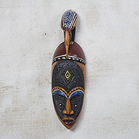 African wood mask, 'Akyenkyena Bird' - Colorful Bird-Themed African Wood Mask from Ghana