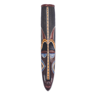 African wood mask, 'Otenten Sayare' - Tall Hand-Carved African Wood Mask from Ghana
