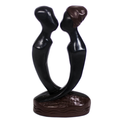 Wood sculpture, 'Merin Sesa Da' - Hand-Carved Romantic Sese Wood Sculpture from Ghana