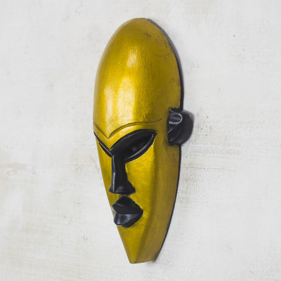 African wood mask, 'Ahoofe Gold' - Gold-Tone African Wood Mask from Ghana