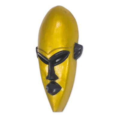 African wood mask, 'Ahoofe Gold' - Gold-Tone African Wood Mask from Ghana