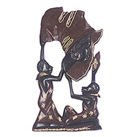 Wood wall sculpture, 'Ohemaa Africa' - Africa-Themed Sese Wood Wall Sculpture from Ghana