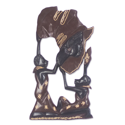 Africa-Themed Sese Wood Wall Sculpture from Ghana