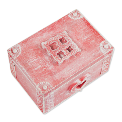 Wood decorative box, 'Good Cause' - Handmade Red Adinkra Wood Decorative Box from Ghana