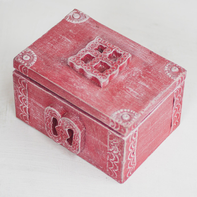 Caja decorativa de madera, 'Buena causa' - Caja decorativa de madera Adinkra roja hecha a mano de Ghana