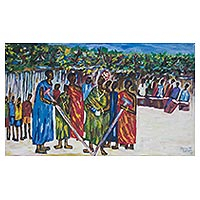 'Durbar' - Pintura impresionista firmada del Festival Durbar de Ghana
