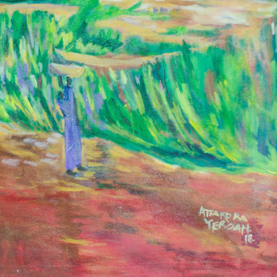 'Breakdown at the Village' - Signed Impressionist Landscape Painting from Ghana