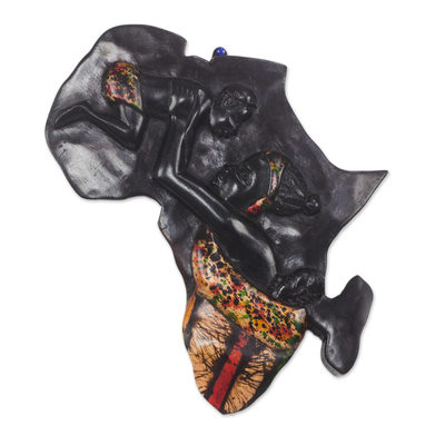Reliefplatte aus Holz - Sese Wood Relieftafel für den afrikanischen Kontinent aus Ghana