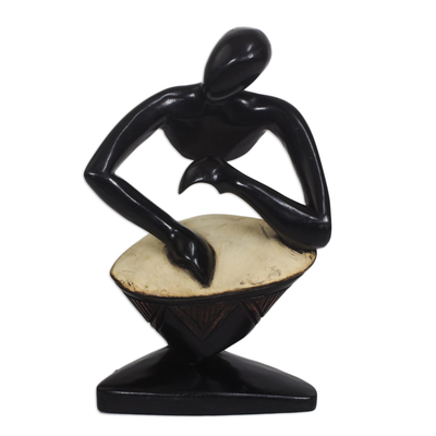 Wood sculpture, 'Shadow Drummer' - Sese Wood Drummer Sculpture from Ghana