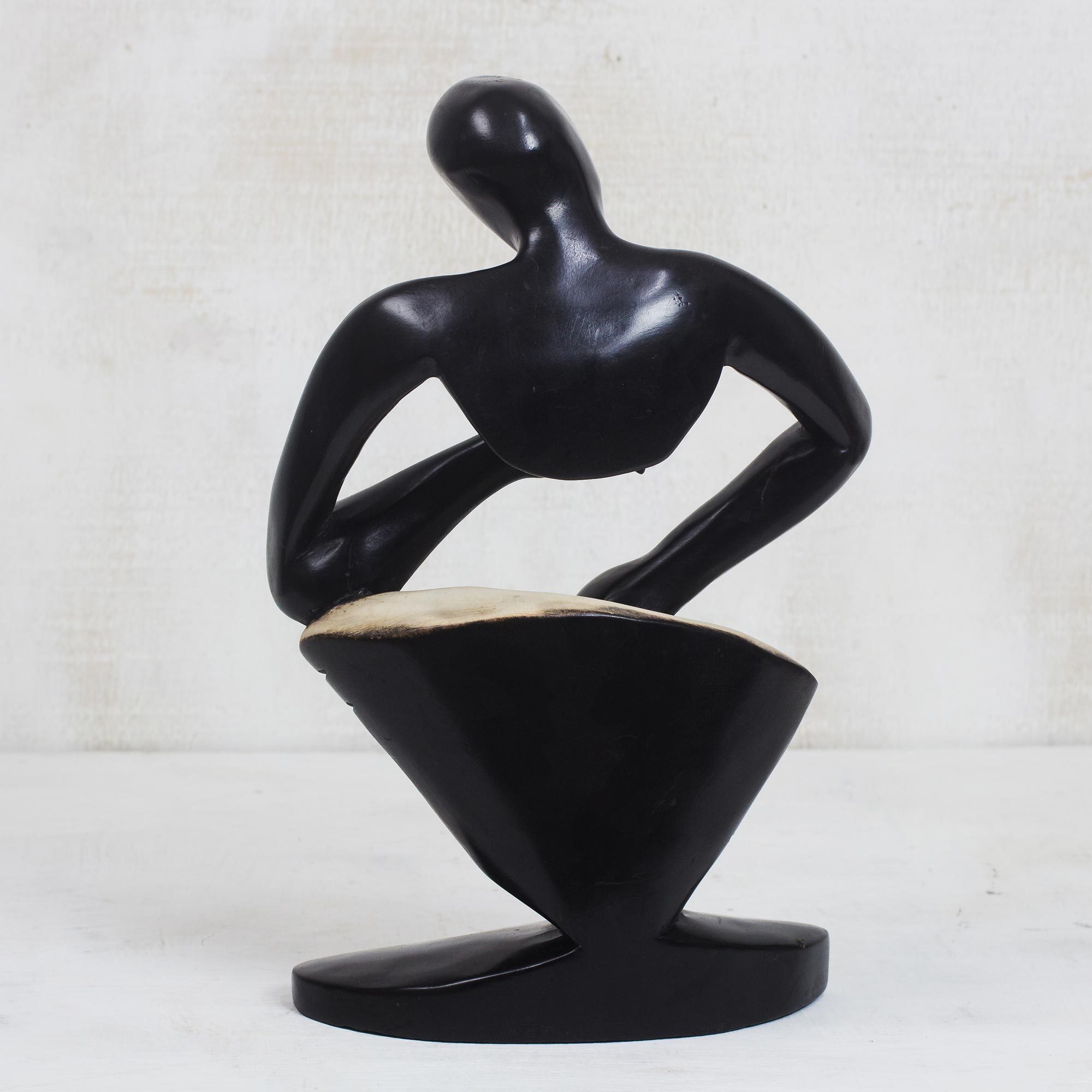 UNICEF Market Sese Wood Drummer Sculpture from Ghana Shadow Drummer