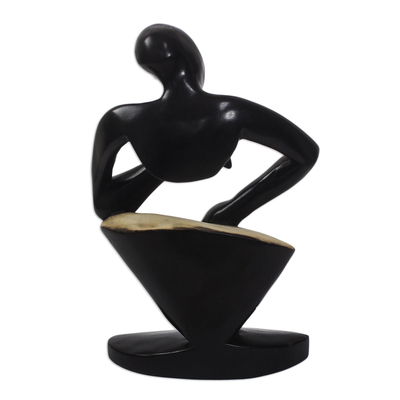 Wood sculpture, 'Shadow Drummer' - Sese Wood Drummer Sculpture from Ghana