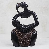 Wood sculpture, 'Mother's Embrace' - Sese Wood Mother and Child Sculpture from Ghana