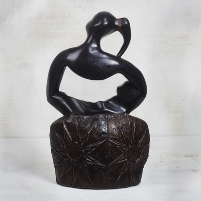 Wood sculpture, 'Mother's Embrace' - Sese Wood Mother and Child Sculpture from Ghana