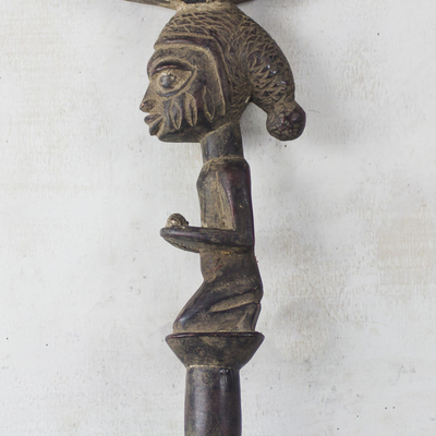 Wood walking stick, 'Shango Might' - Sese Wood God of Thunder Walking Stick from Ghana