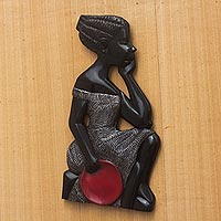 Wood wall sculpture, 'Thinking Woman' - Wood and Aluminum Wall Sculpture of a Thinking Woman