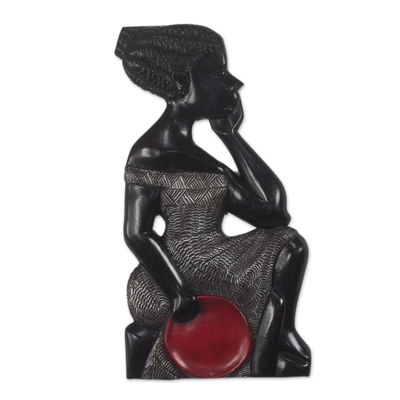 Wood wall sculpture, 'Thinking Woman' - Wood and Aluminum Wall Sculpture of a Thinking Woman