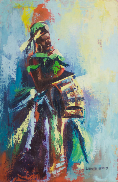 'Market Day' - Signed Expressionist Painting of a Market Woman from Ghana