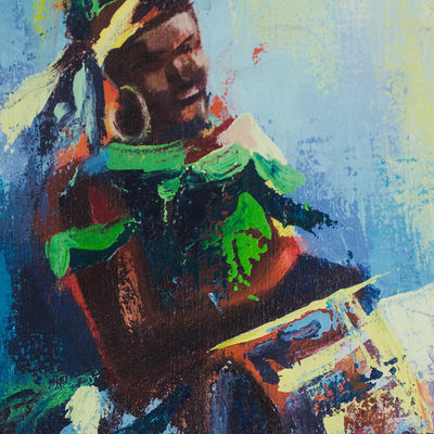 Markttag - Signiertes expressionistisches Gemälde einer Marktfrau aus Ghana