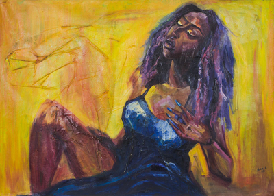 'Waiting for A Suitor' (2015) - Signed Expressionist Painting of a Woman from Ghana (2015)