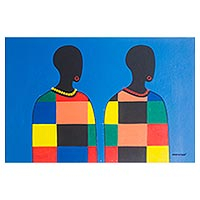 'From the North' - Signed Expressionist Painting of Two People from Ghana