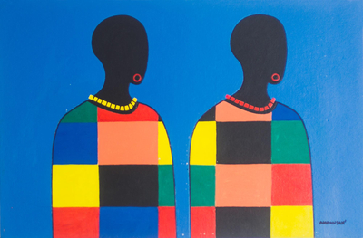 'From the North' - Signed Expressionist Painting of Two People from Ghana