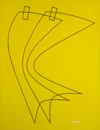 Tanzfieber‘. - Signiertes abstraktes Gemälde in Gelb aus Ghana
