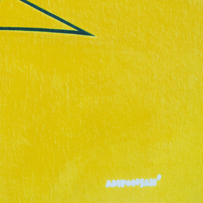 'Dance Fever' - Signed Abstract Painting in Yellow from Ghana