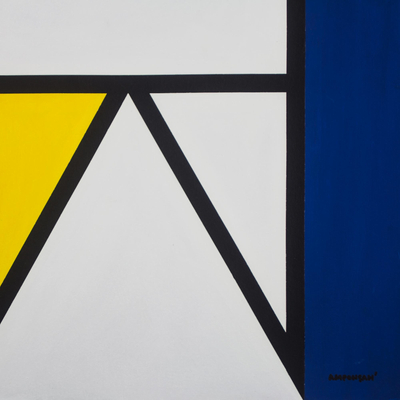 'Figure' - Signed Geometric Abstract Painting from Ghana