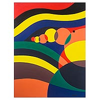 'The Sky is the Limit' - Signed Colorful Abstract Painting from Ghana