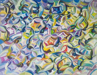 'Twists and Turns of Life' - Intricate Colorful Abstract Painting from Ghana