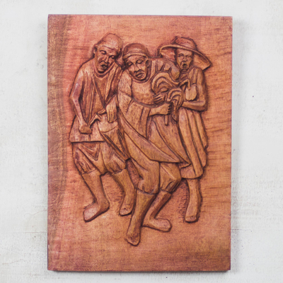 Reliefplatte aus Holz - Holzrelieftafel mit Tänzern aus Ghana