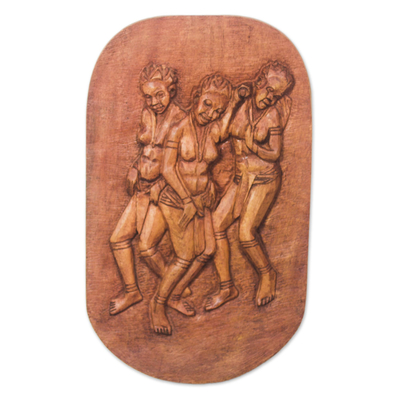 Panel en relieve de madera - Panel en relieve de madera con tema de danza de Ghana