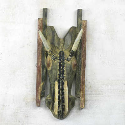 African wood mask, 'Rustic Horse' - Rustic African Wood Horse Mask from Ghana