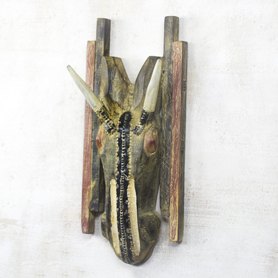 African wood mask, 'Rustic Horse' - Rustic African Wood Horse Mask from Ghana