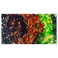 'Trends' - Signed Tri-Color Abstract Painting from Nigeria