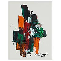 'Caravan' - Signed Colorful Abstract Painting from Nigeria