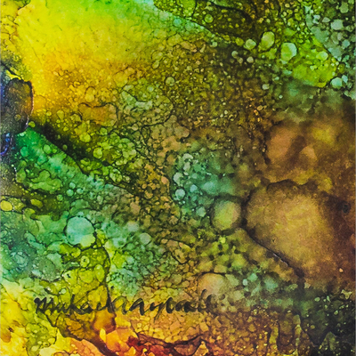 'Orisa Oko I' - Brown and Green Abstract Painting from Nigeria