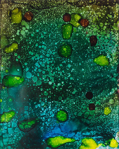 'Yemoja' - Signed Abstract Painting in Green from Nigeria