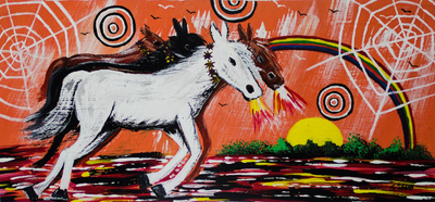 'Endurance' - Signed Surrealist Painting of Horses from Ghana